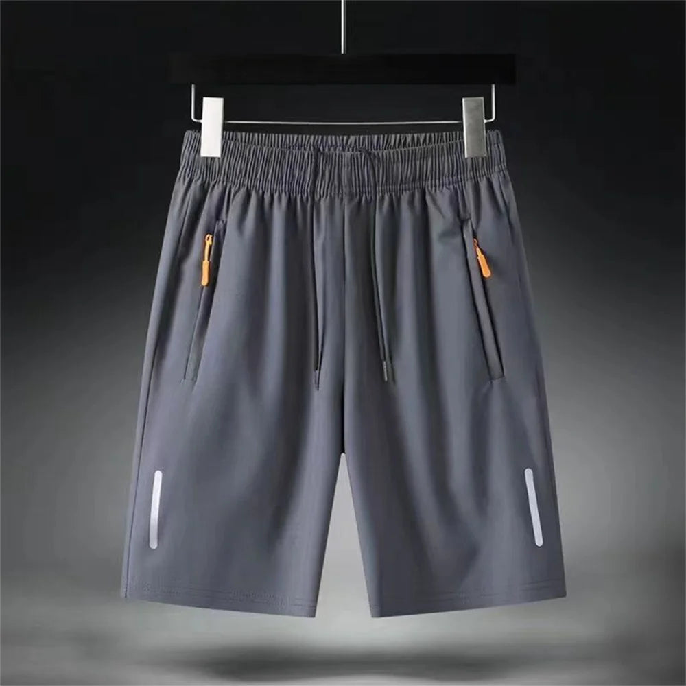Men's Ultra-Thin Ice Silk Casual Shorts Quick Dry Summer Beach Jogging Sport Loose Fit Gym Sweatpants with Zipper