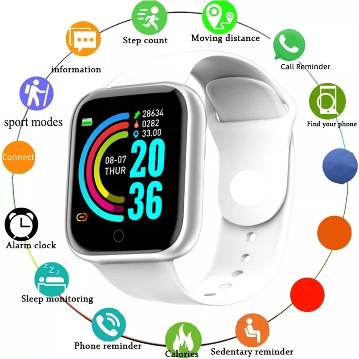 Smartwatch for Men Women Fitness Tracker Message Reminder Sleep Monitor Heart Rate Monitor Wristwatch Compatible with Android iOS