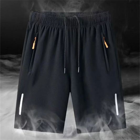 Men's Ultra-Thin Ice Silk Casual Shorts Quick Dry Summer Beach Jogging Sport Loose Fit Gym Sweatpants with Zipper