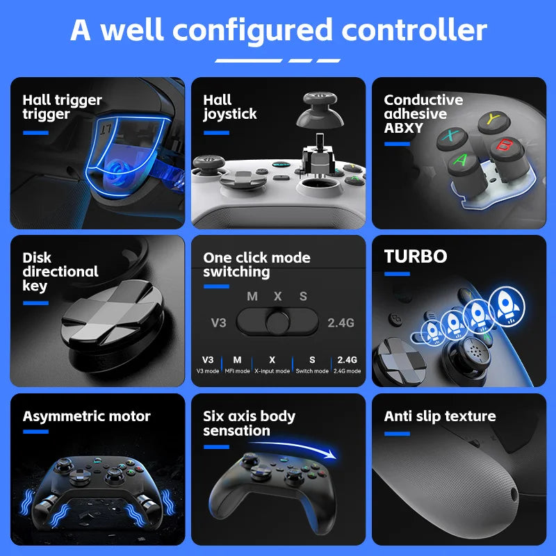 G6 Wireless Mobile Game Controller with Hall Triggers And Joystick for Nintendo Switch PC Android iOS - Supporting Multiple Platforms