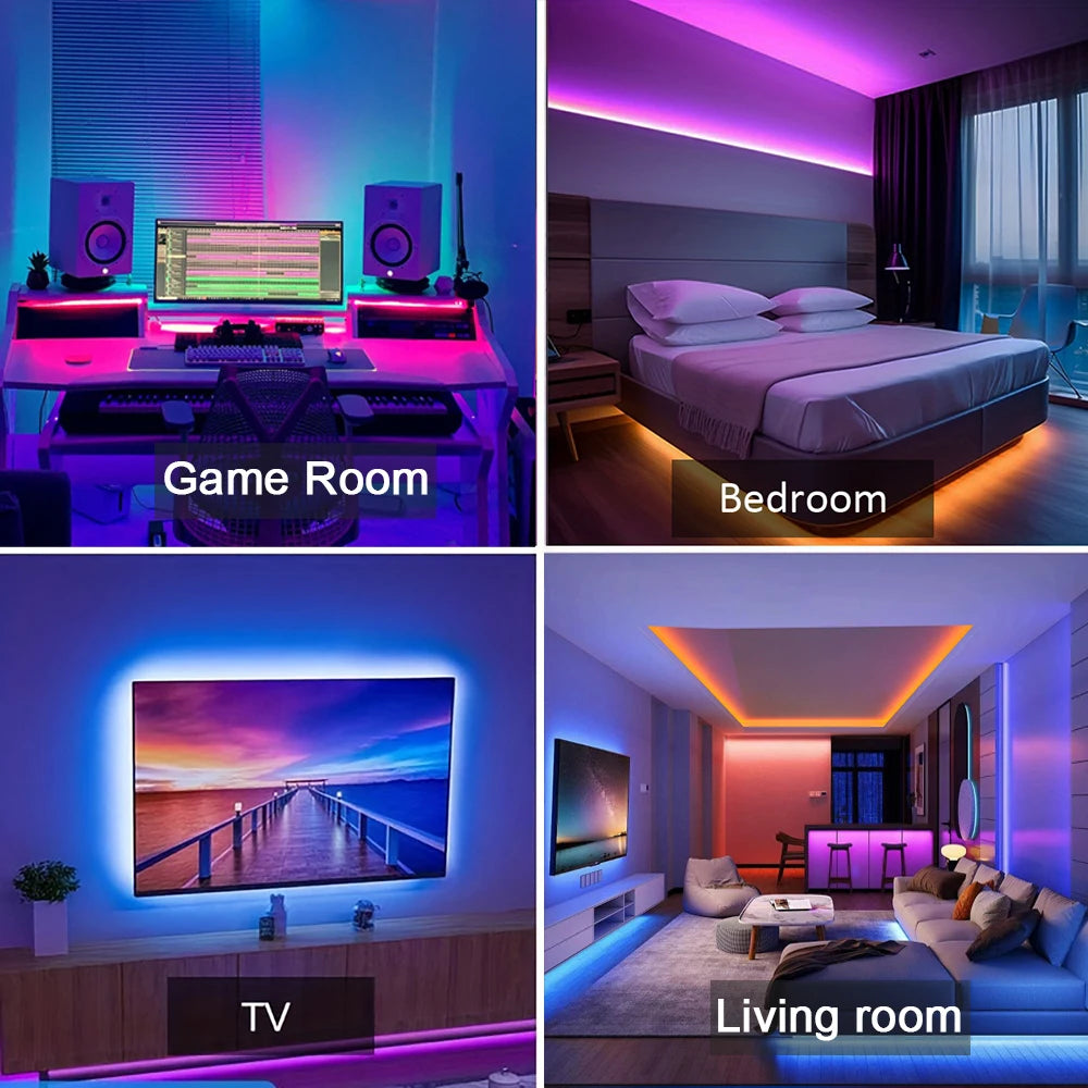 RGB LED Strip Lights with APP Control 5m/10m/20m/30m Flexible Ribbon Tape for Room Bedroom Decoration SMD 5V 16 LEDs/m