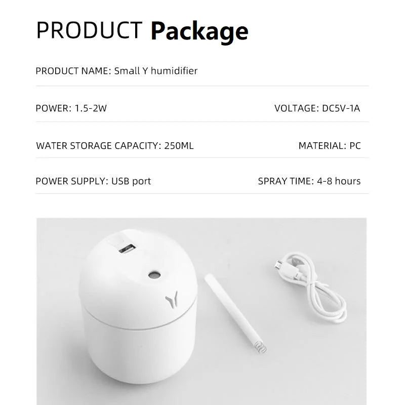 250ML USB Mini Ultrasonic Air Humidifier Essential Oil Aroma Diffuser with LED Color Lamp for Home Car Mute Mist Maker Touch-tone Control
