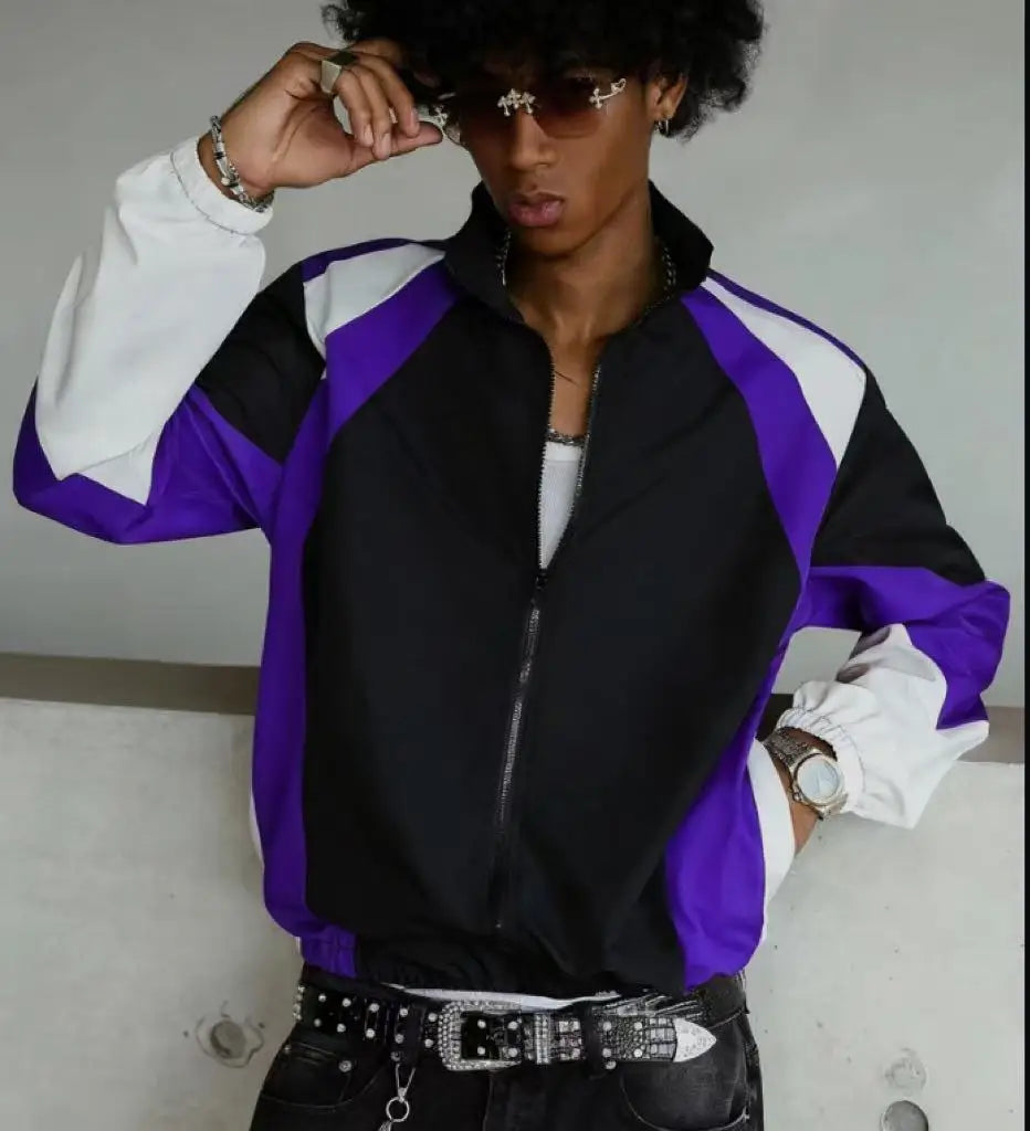 Men's Casual Windproof Zip-Up Jacket Regular Fit Polyester Spring Autumn Outerwear Short Eye-Catching Design