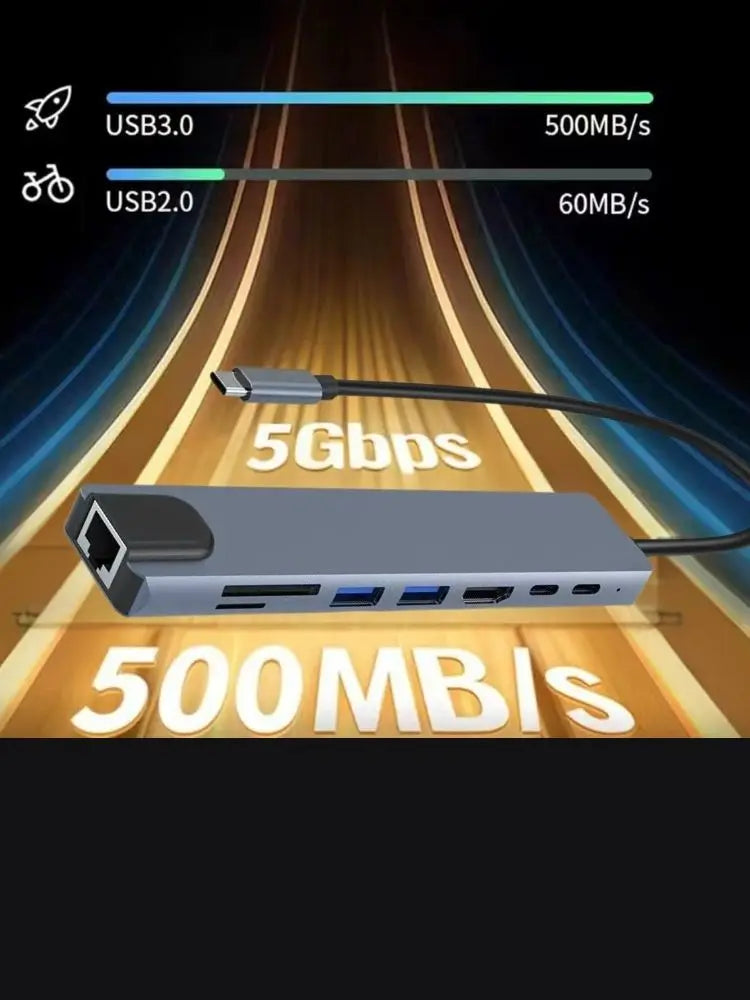 8in1 USB C HUB Type C Splitter 4K Thunderbolt 3 Docking Station Laptop Adapter For Macbook Air M1 iPad Pro RJ45 HDMI Computer