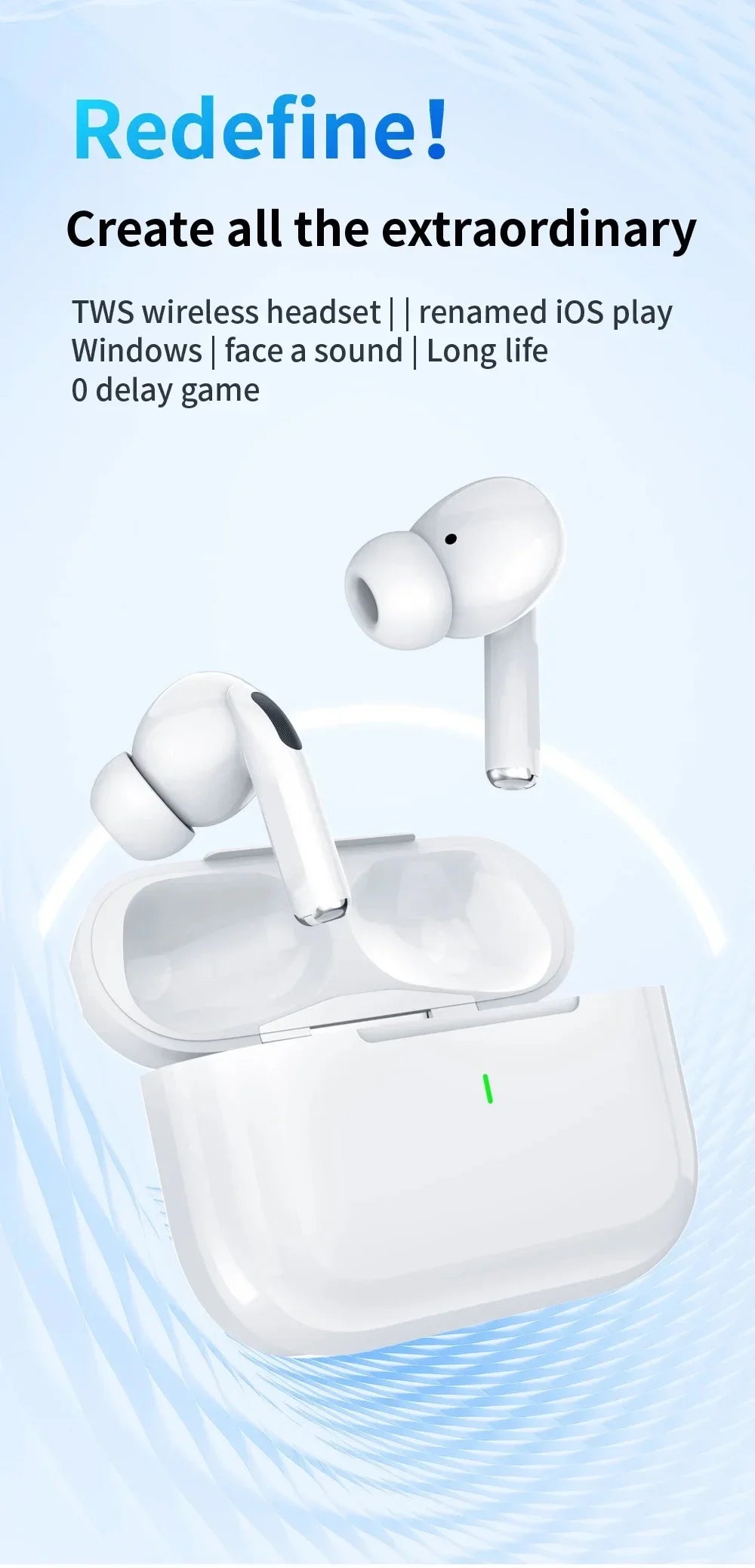 Airs pro Wireless Bluetooth Earphones with Gaming Features Noise-Cancellation 5.0 USB Charging Case Sport Kids' Headphones