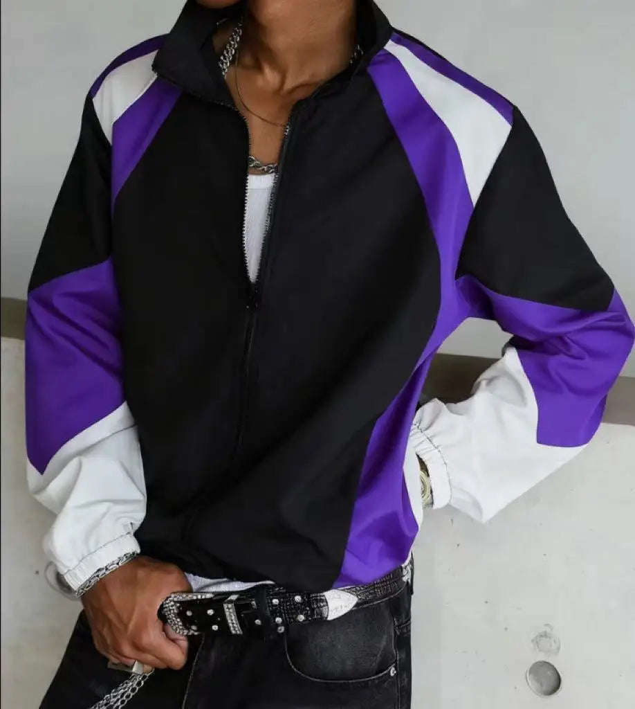 Men's Casual Windproof Zip-Up Jacket Regular Fit Polyester Spring Autumn Outerwear Short Eye-Catching Design