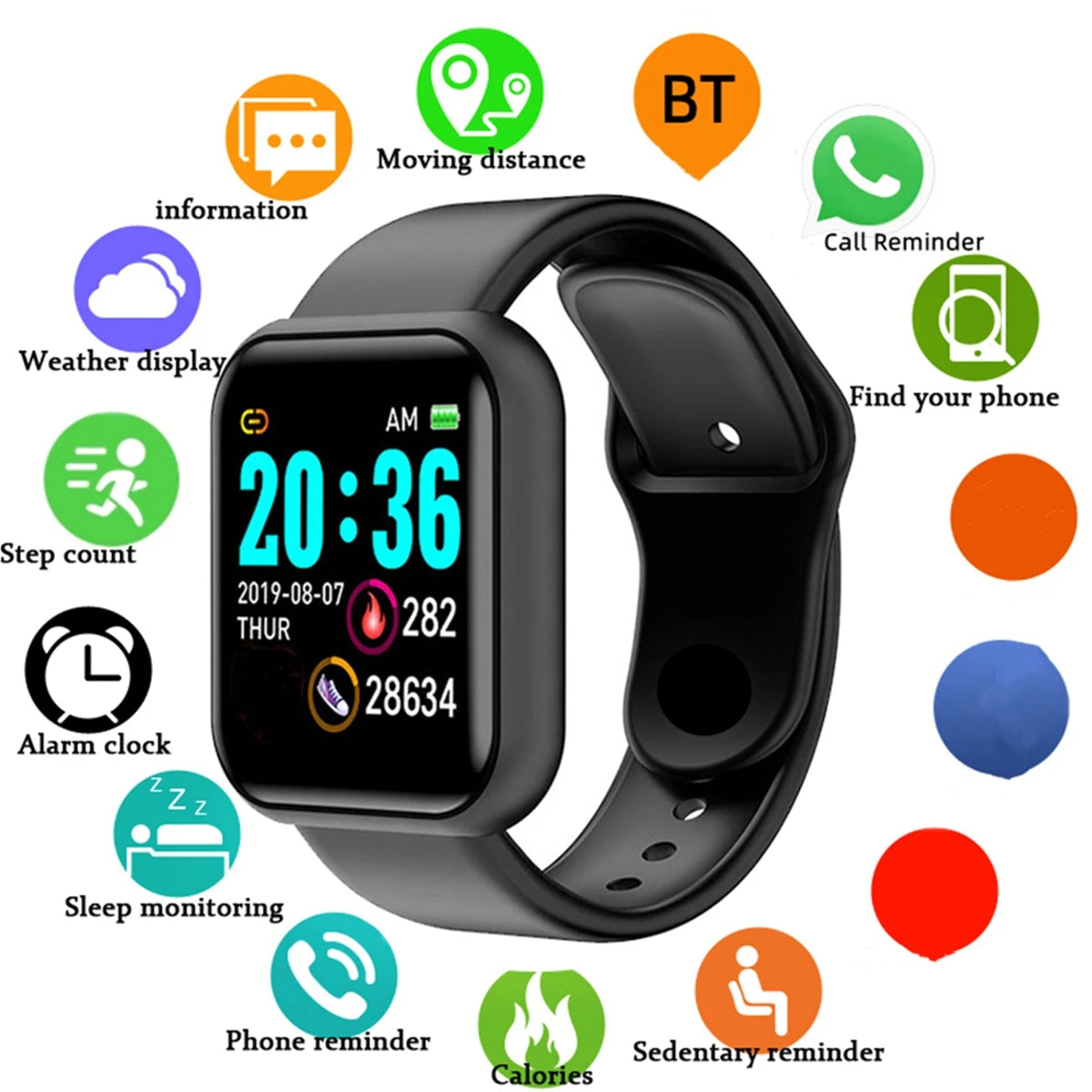 Smartwatch for Men Women Fitness Tracker Message Reminder Sleep Monitor Heart Rate Monitor Wristwatch Compatible with Android iOS