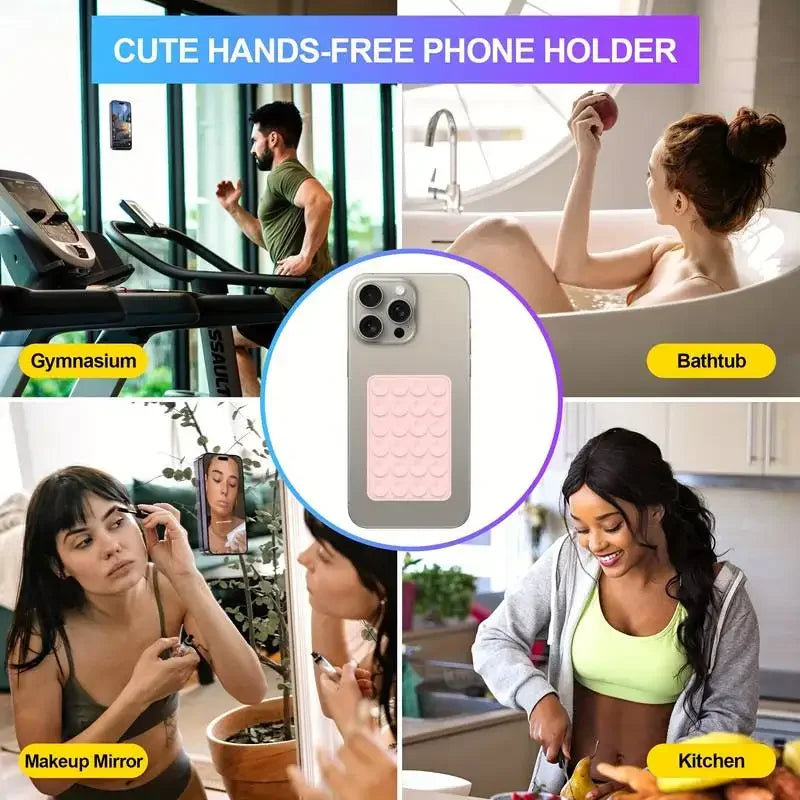 Multifunctional Silicone Suction Cup Phone Holder Mat Anti-Slip Square Wall Stand Single-Sided Case Mount for Apple iPhone