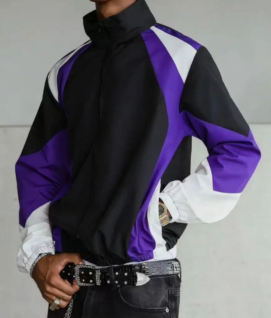 Men's Casual Windproof Zip-Up Jacket Regular Fit Polyester Spring Autumn Outerwear Short Eye-Catching Design