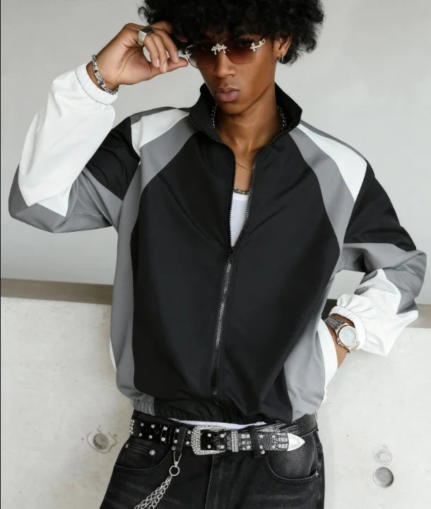 Men's Casual Windproof Zip-Up Jacket Regular Fit Polyester Spring Autumn Outerwear Short Eye-Catching Design