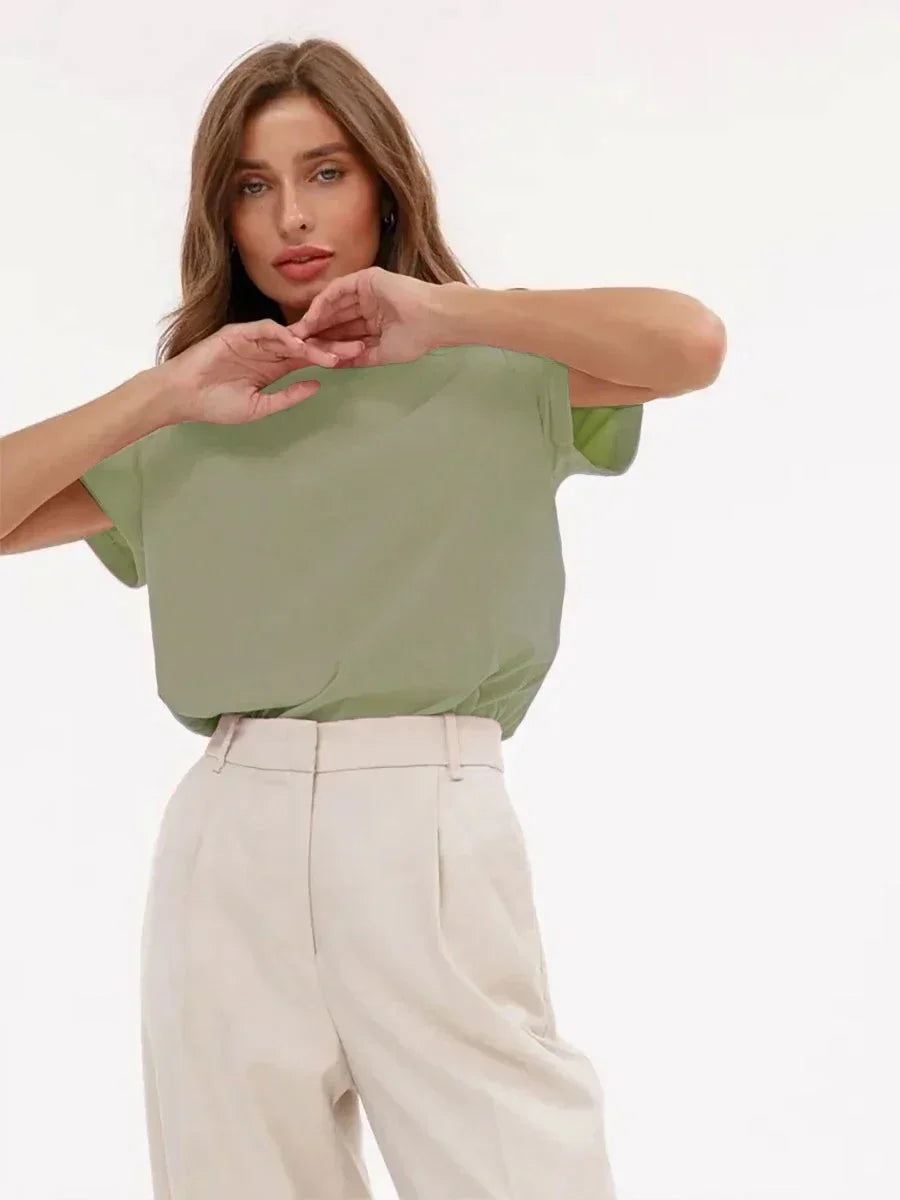 Bornladies Women's Summer Cotton T-shirt Basic Solid Loose Fit Short Sleeve O-Neck Top Fashionable Casual Loose Tops for Middle Age Ladies