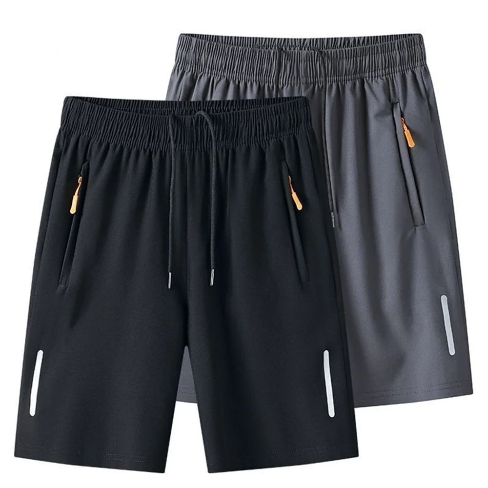 Men's Ultra-Thin Ice Silk Casual Shorts Quick Dry Summer Beach Jogging Sport Loose Fit Gym Sweatpants with Zipper