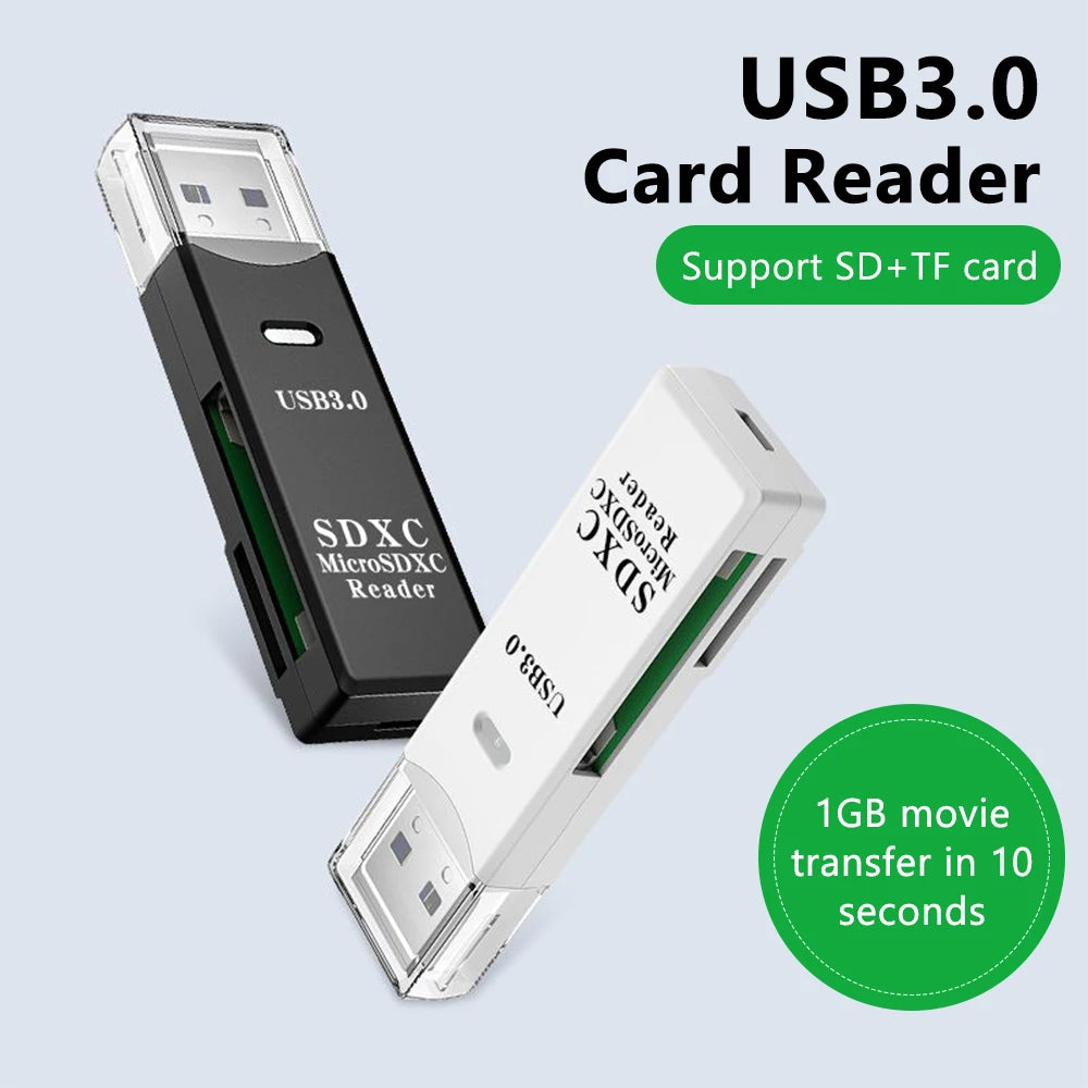 High-Speed 2-in-1 USB 3.0 Card Reader Micro TF SD Memory Card Adapter for PC Laptop - Mobile Phone Accessories