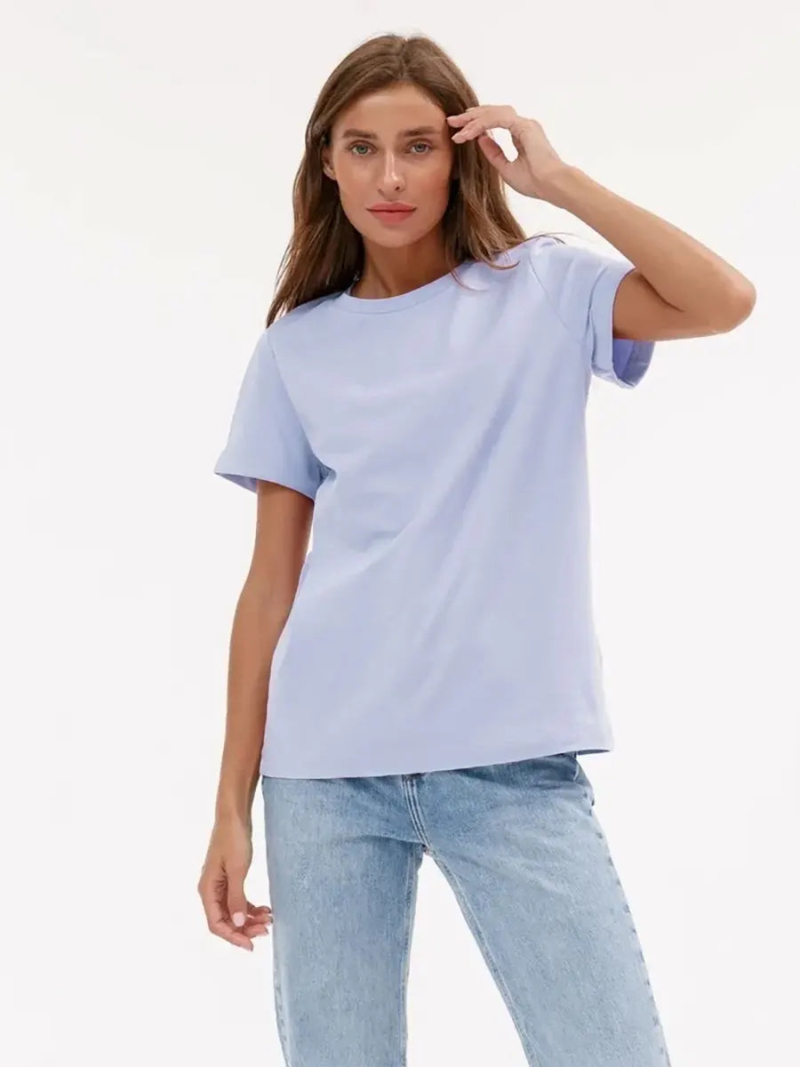 Bornladies Women's Summer Cotton T-shirt Basic Solid Loose Fit Short Sleeve O-Neck Top Fashionable Casual Loose Tops for Middle Age Ladies