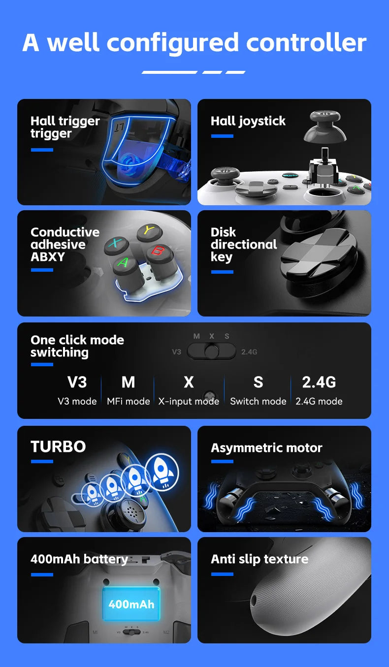 G6 Wireless Mobile Game Controller with Hall Triggers And Joystick for Nintendo Switch PC Android iOS - Supporting Multiple Platforms
