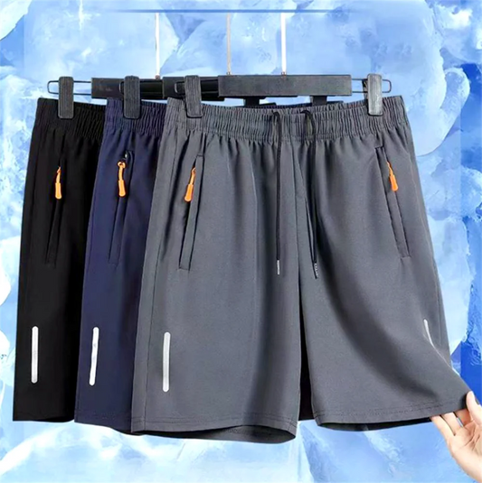 Men's Ultra-Thin Ice Silk Casual Shorts Quick Dry Summer Beach Jogging Sport Loose Fit Gym Sweatpants with Zipper