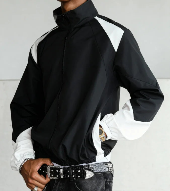 Men's Casual Windproof Zip-Up Jacket Regular Fit Polyester Spring Autumn Outerwear Short Eye-Catching Design