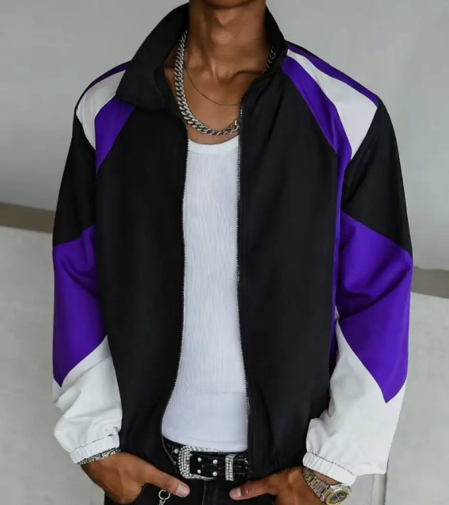 Men's Casual Windproof Zip-Up Jacket Regular Fit Polyester Spring Autumn Outerwear Short Eye-Catching Design