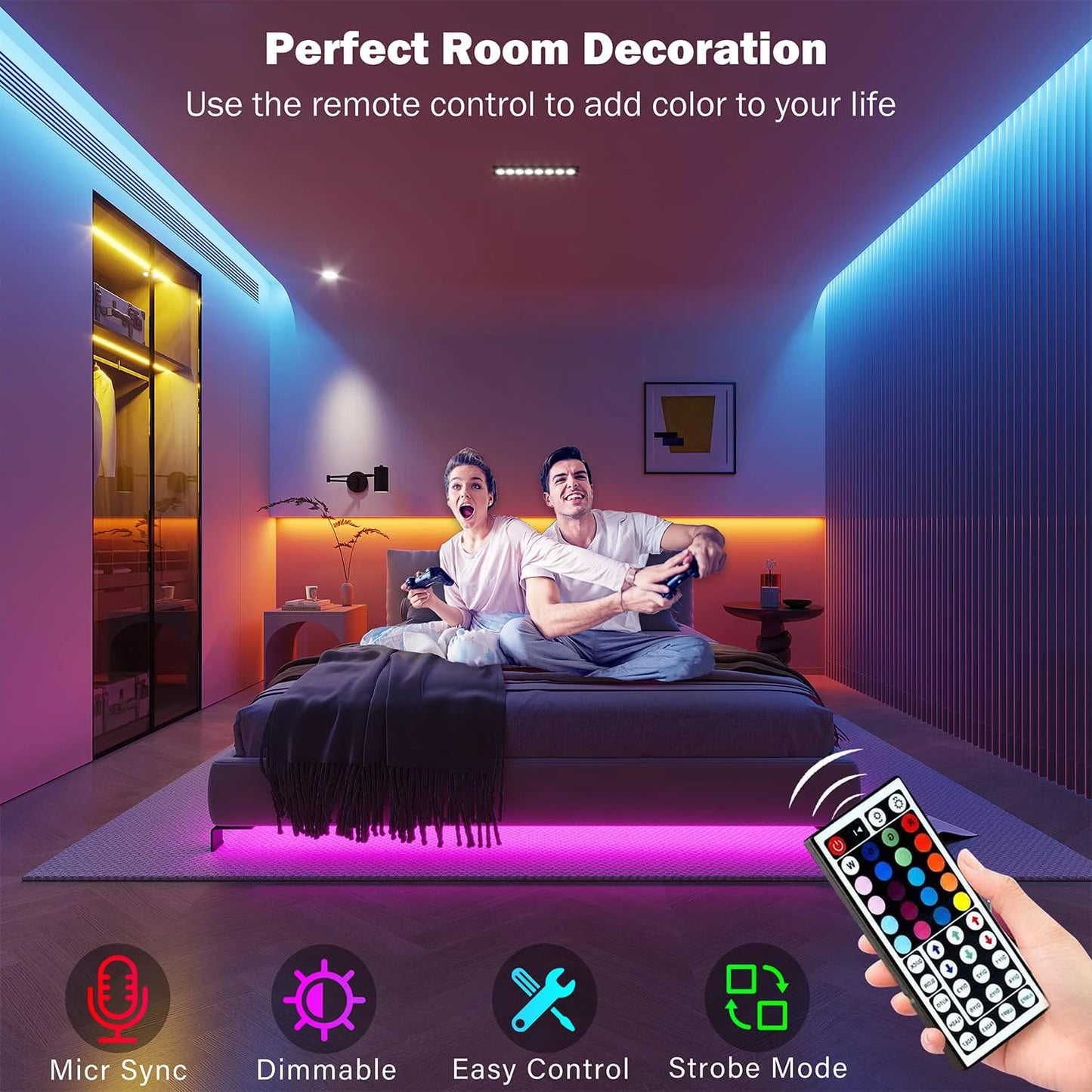 RGB LED Strip Lights with APP Control 5m/10m/20m/30m Flexible Ribbon Tape for Room Bedroom Decoration SMD 5V 16 LEDs/m