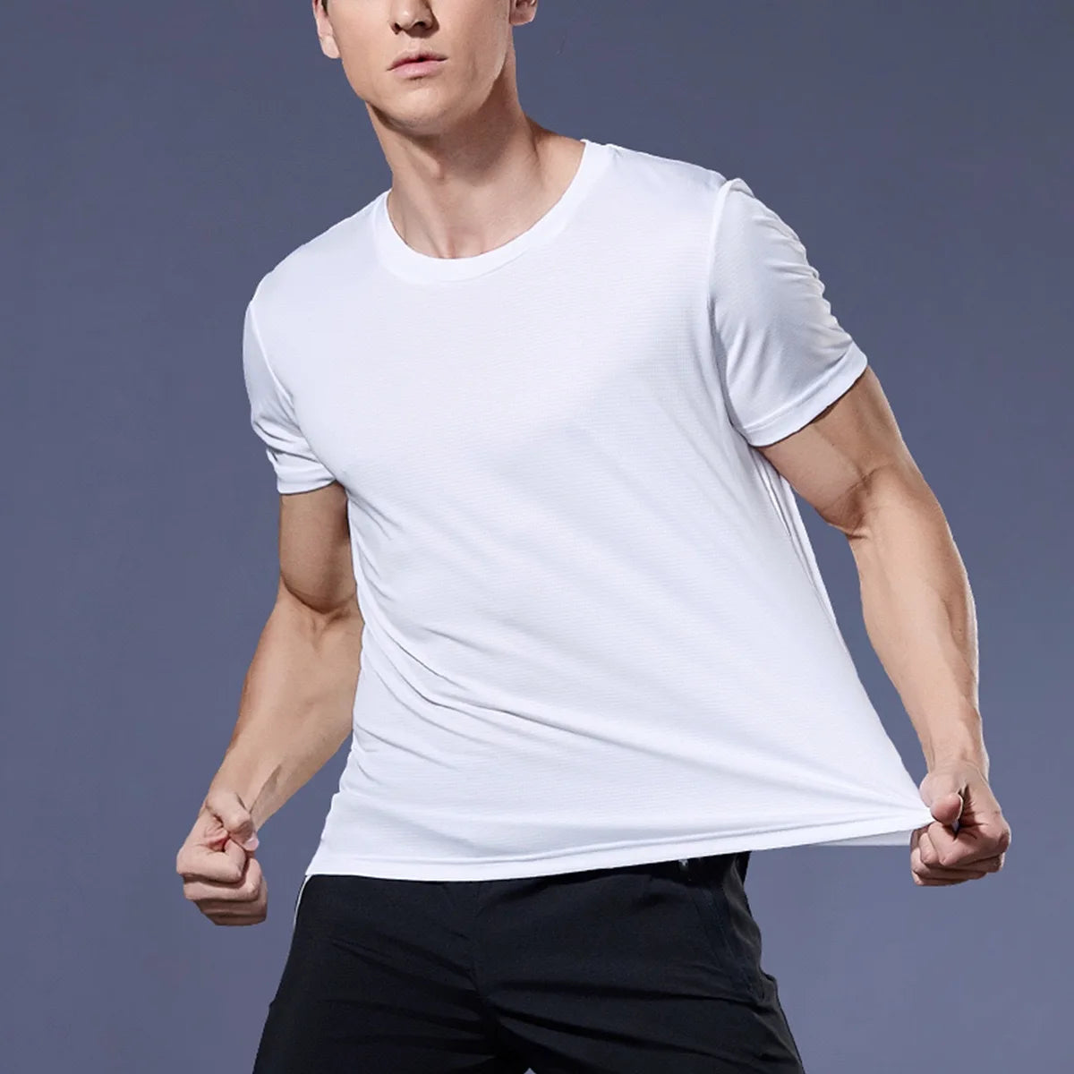 Men's Quick Dry Moisture Wicking round Neck T-Shirt Lightweight Running Exercise Gym Sport Short Sleeve Training Shirt Top