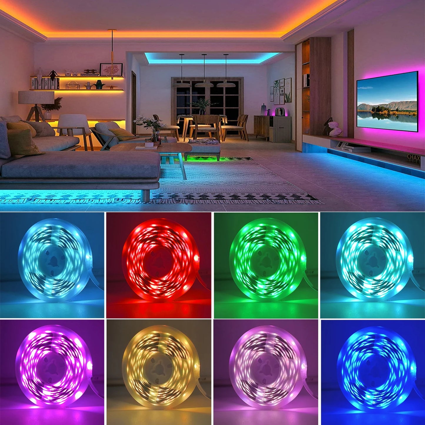 RGB LED Strip Lights with APP Control 5m/10m/20m/30m Flexible Ribbon Tape for Room Bedroom Decoration SMD 5V 16 LEDs/m
