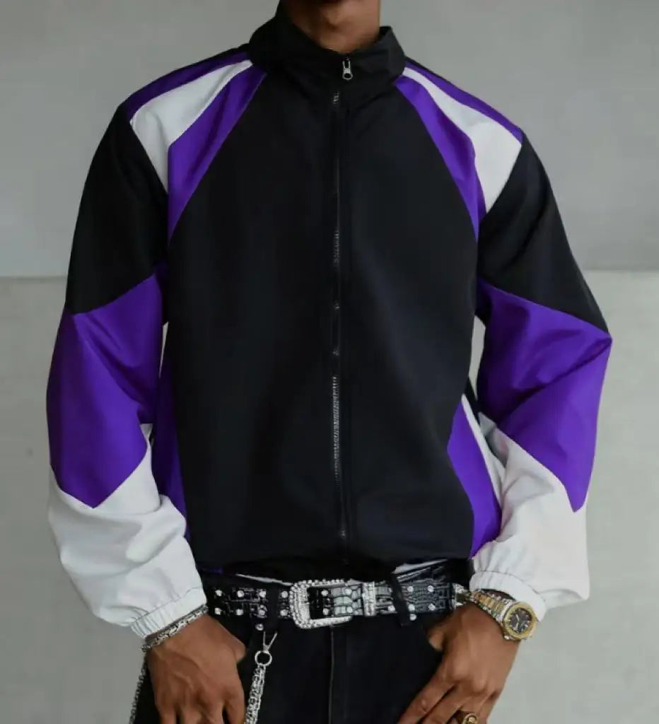 Men's Casual Windproof Zip-Up Jacket Regular Fit Polyester Spring Autumn Outerwear Short Eye-Catching Design