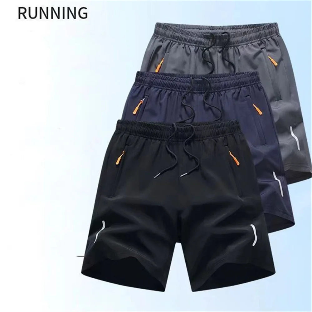 Men's Ultra-Thin Ice Silk Casual Shorts Quick Dry Summer Beach Jogging Sport Loose Fit Gym Sweatpants with Zipper