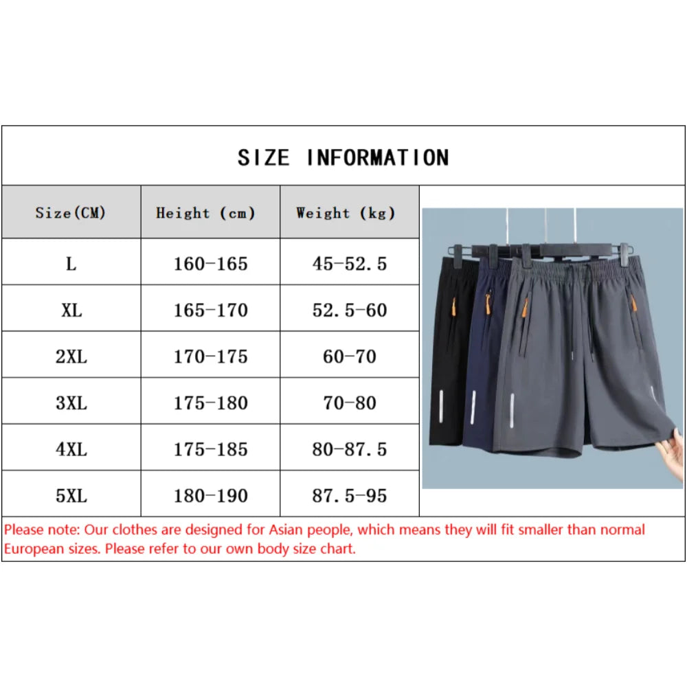 Men's Ultra-Thin Ice Silk Casual Shorts Quick Dry Summer Beach Jogging Sport Loose Fit Gym Sweatpants with Zipper