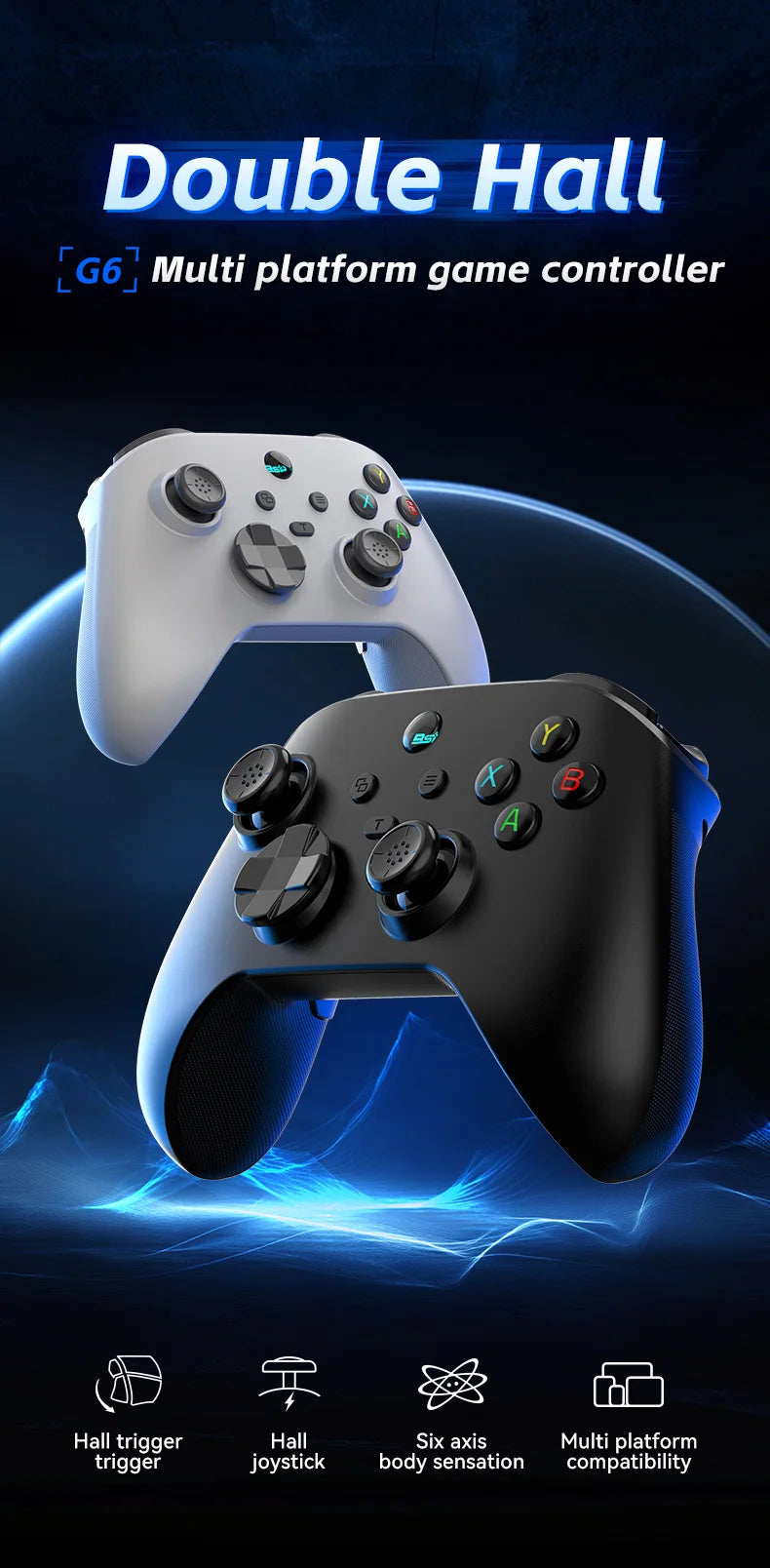 G6 Wireless Mobile Game Controller with Hall Triggers And Joystick for Nintendo Switch PC Android iOS - Supporting Multiple Platforms