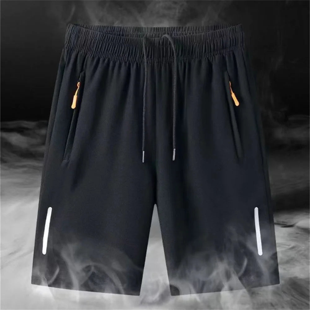 Men's Ultra-Thin Ice Silk Casual Shorts Quick Dry Summer Beach Jogging Sport Loose Fit Gym Sweatpants with Zipper
