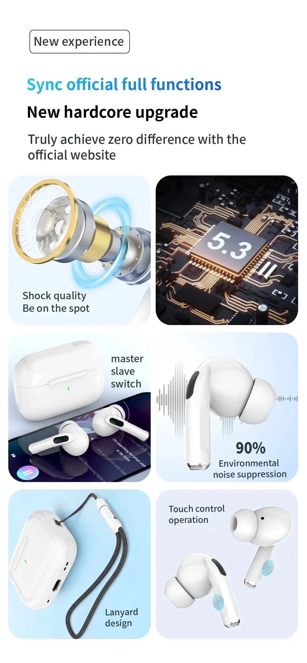 Airs pro Wireless Bluetooth Earphones with Gaming Features Noise-Cancellation 5.0 USB Charging Case Sport Kids' Headphones
