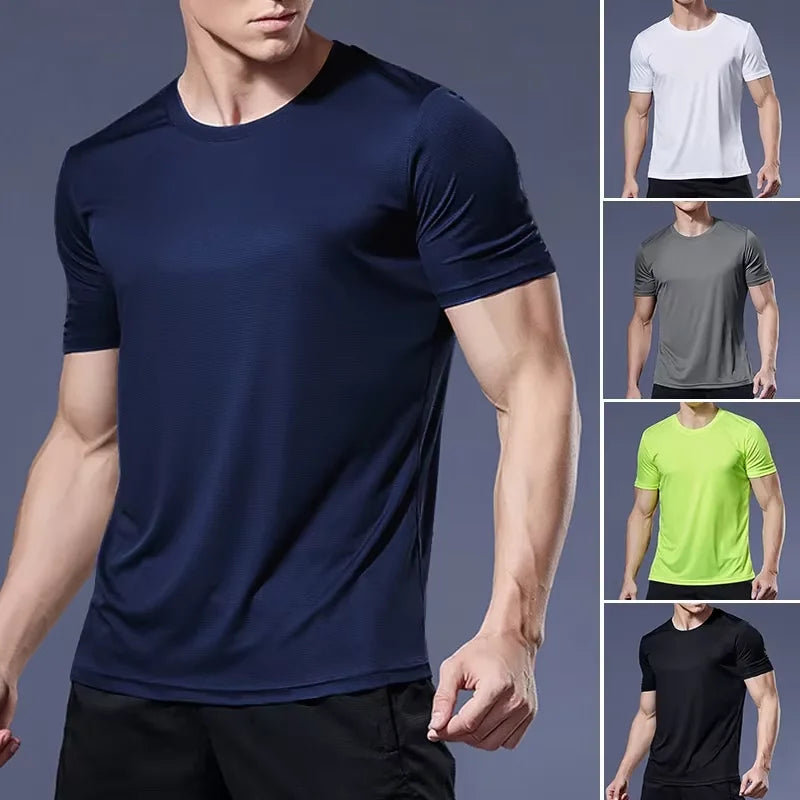 Men's Quick Dry Moisture Wicking round Neck T-Shirt Lightweight Running Exercise Gym Sport Short Sleeve Training Shirt Top