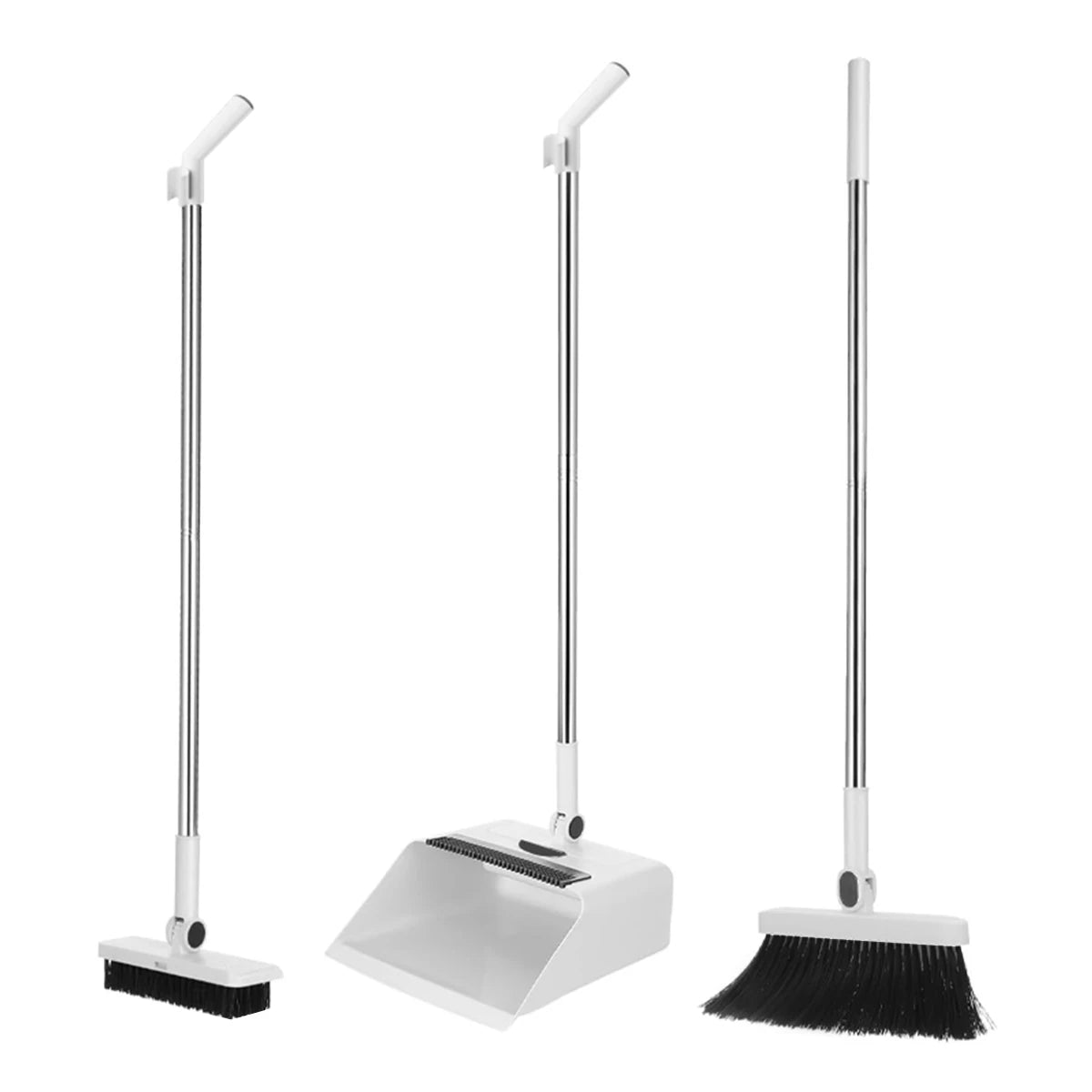 3-in-1 Long-Handled Broom And Dustpan Set Floor Brush Combo for Home Office School Dorm - PVC Broom Head Metal Dustpan