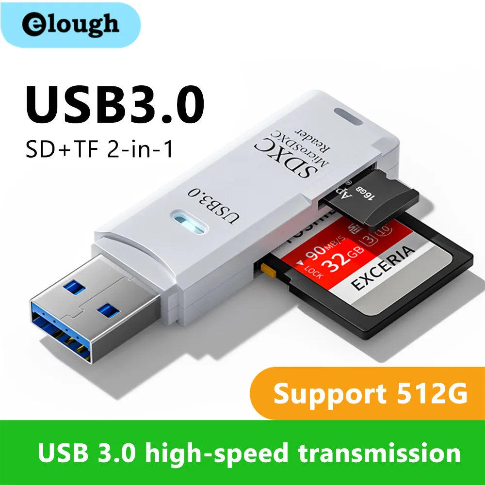 High-Speed 2-in-1 USB 3.0 Card Reader Micro TF SD Memory Card Adapter for PC Laptop - Mobile Phone Accessories