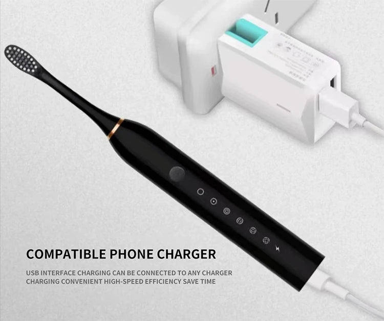 Electric Ultrasonic Toothbrush Six Speed Mode Home Soft Hair USB Charging Waterproof Adult Tooth Cleaner Automatic Couple Set-